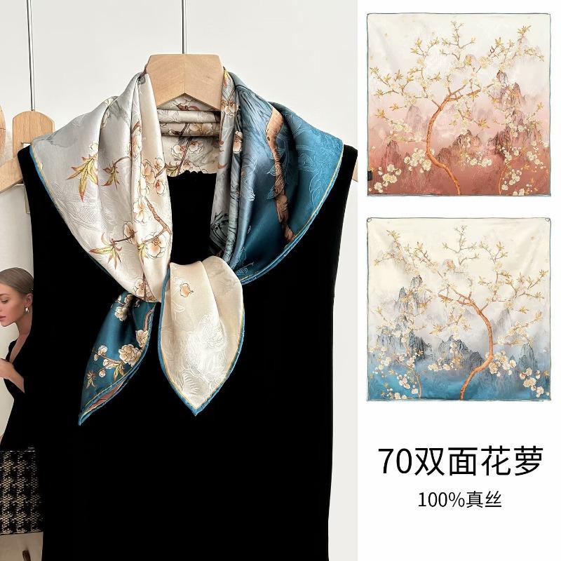 

New Peony Silk Dill Silk Scarf Women s Premium Sense Heavy 19 Mm 100% Mulberry Silk Medium Square Scarf 66cm