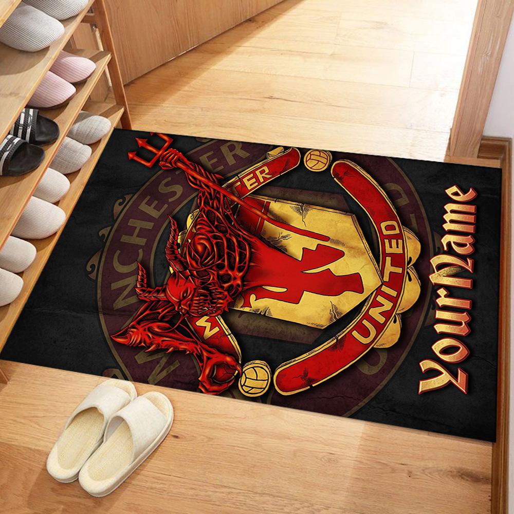 Manchester Personalized Name Floor Mat Design for Game Room Kitchen Outdoor Hallway Anti-slip Rug Office Home Decor Gift for Festivals