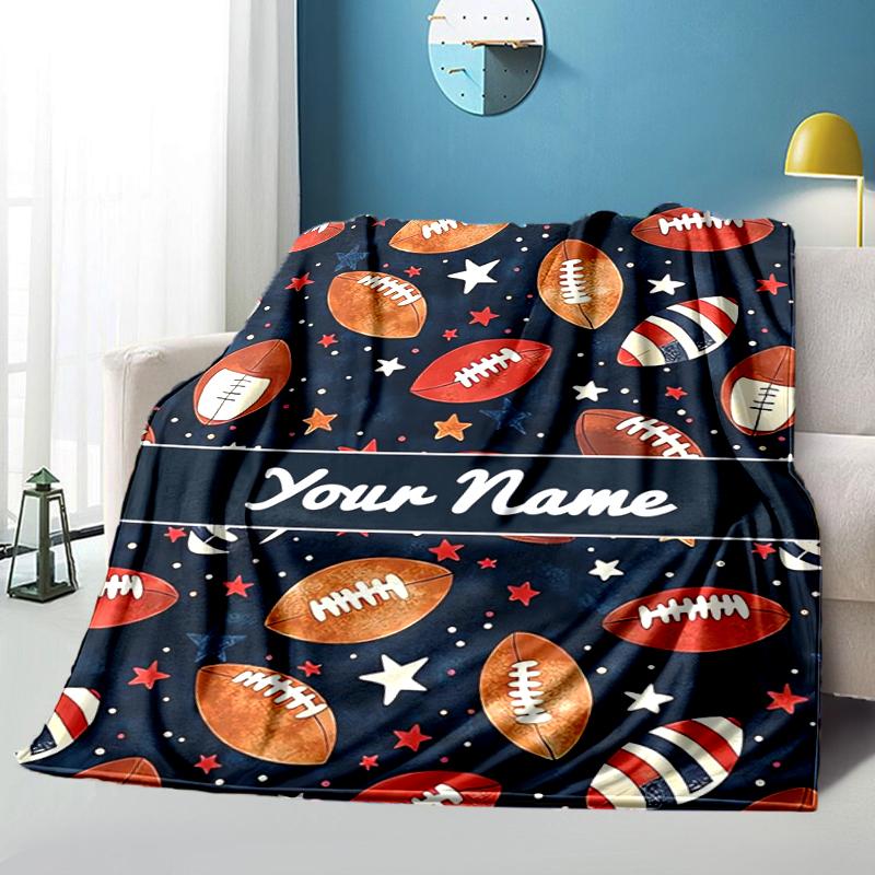 1PC Custom Name Football Notebook Flannel blankets Patterns Throw Blanket All-Season Soft Gift for Couch, Bed, Camping gifts