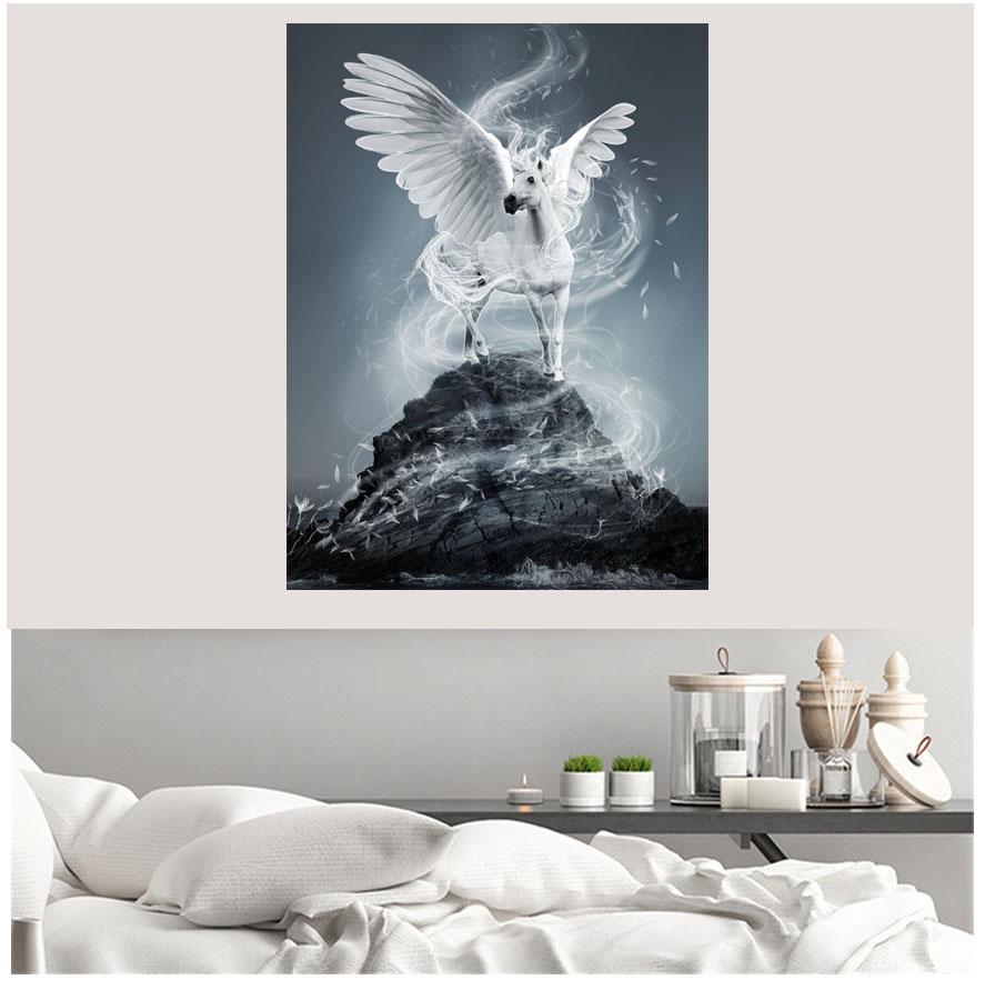 Алмазна 5D DIY алмазна картина "білий летючий кінь" мозаїка для вишивки хрестиком Художній візерунок Алмазна вишивка Ремесло Прикраса дому