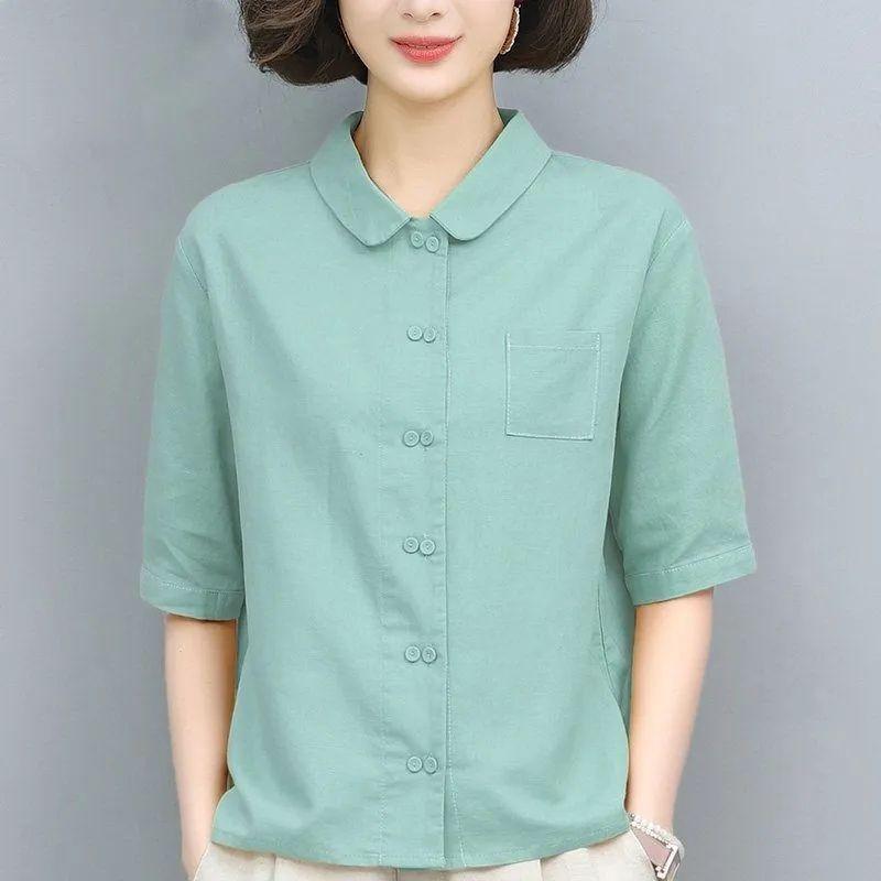 Summer Oversized Loose Simple Fashionable Casual Five Quarter Sleeved Shirt Blouses & Shirts