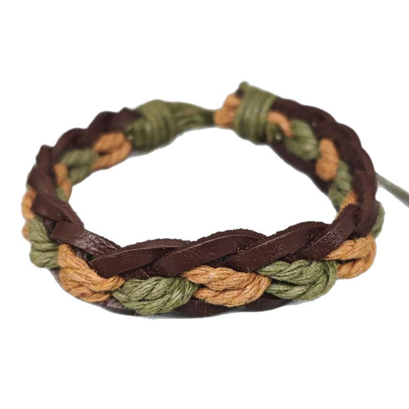 

Men s European & American Retro Woven Leather Bracelet Set Drawstring Style C