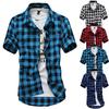 Mens Short Sleeve Lattice Plaid Painting Large Size Casual Top Blouse Shirts,men Blouse