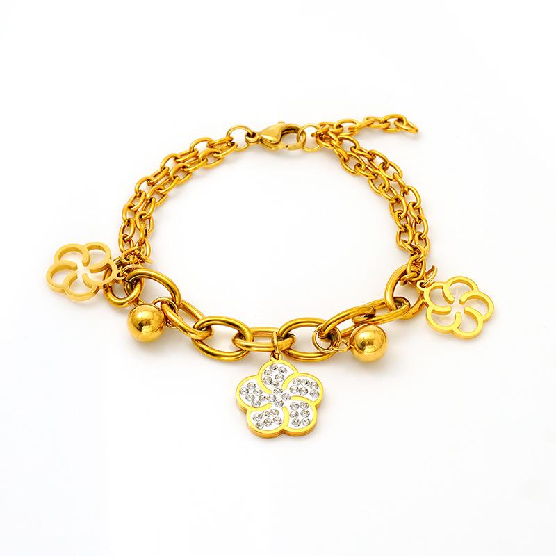 Stainless Steel European and American Fashion Floral Diamond-studded Bracelet, a Unique and Versatile Piece of Jewelry, Made of Titanium Steel18k