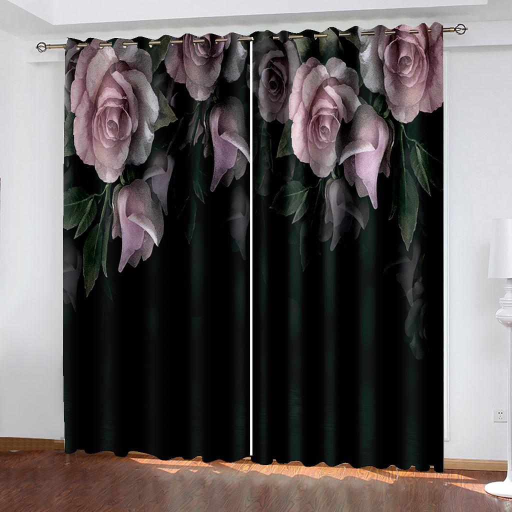 

Плотные шторы темного цвета, фантастические цветочные шторы на окна, декоративные шторы для спальни, гостиной(2 панели) Кортина W132cm x H160cm&Grommet
