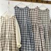 Wei Qi Spring/Summer Mori Style Cotton Linen Plaid Drawstring Vest Dress - Women's Loose Layered Long Dress