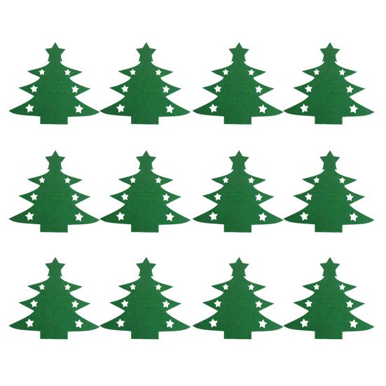 12Pcs Christmas Cutlery Set Christmas Tree Design Felt Washable Reusable Felt Knife Fork Cutlery Bag Holiday Table Decoration