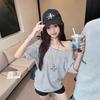 Women's Off Shoulder Short Sleeve Loose Fit T-Shirt Striped Print Casual Summer Top
