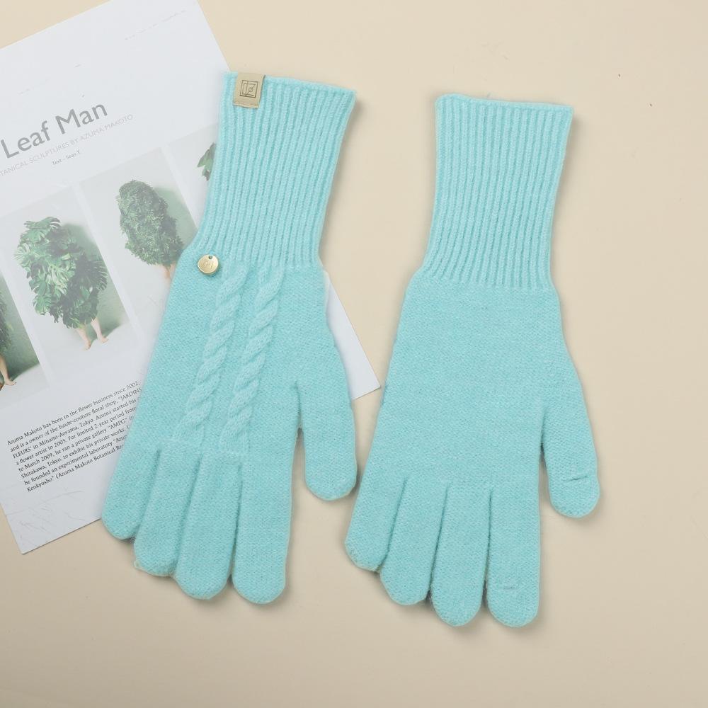 Gloves for Women In Autumn and Winter Thickened Warm Student Knitted Gloves Korean Cute Versatile Electric Bike Yarn Gloves