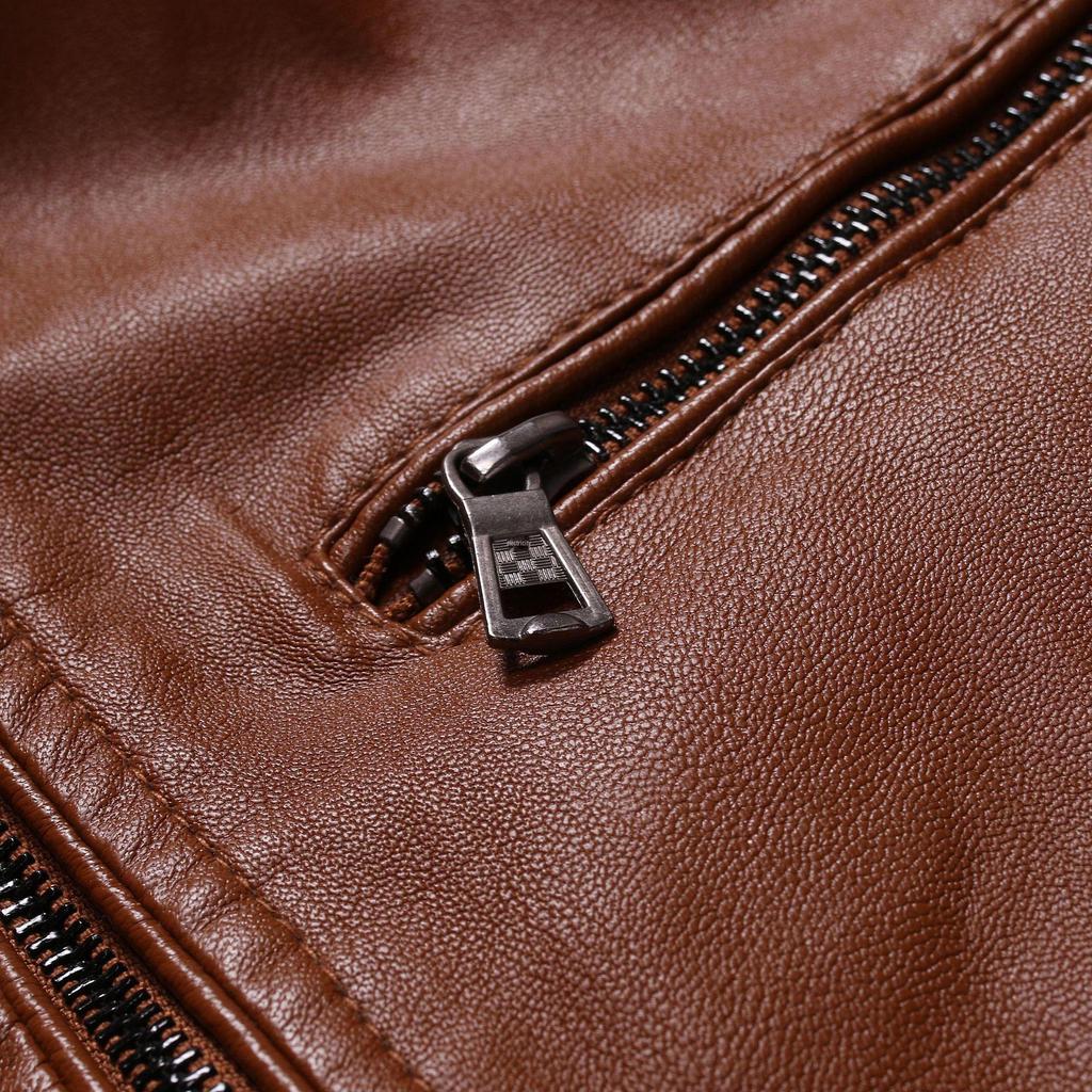 Men's Casual Washed PU Leather Motorcycle Jacket - Slim Fit, Autumn/Winter 2023 Trend
