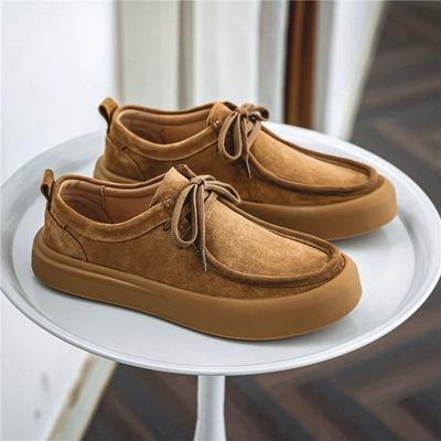 Fashion Men's Suede Genuine Leather Casual Shoes Lace-up Men Light Comfortable Driving Flats Mens Outdoor Oxfords Shoe