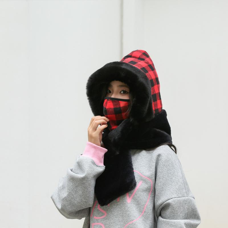 Hat and Scarf Integrated Women's Winter Cycling Windproof Hat, Cold-proof and Warm Versatile Plush Thickened Versatile Round Face Ear Protector