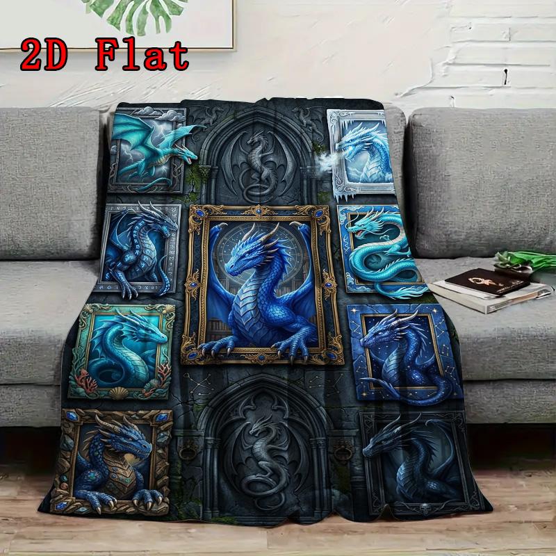 Blue Dragon Compilation 2D Flat Pattern Flannel Blanket, High Quality All Seasons, Home Decor, Warmth and Comfort, Perfect for Christmas Gifts.