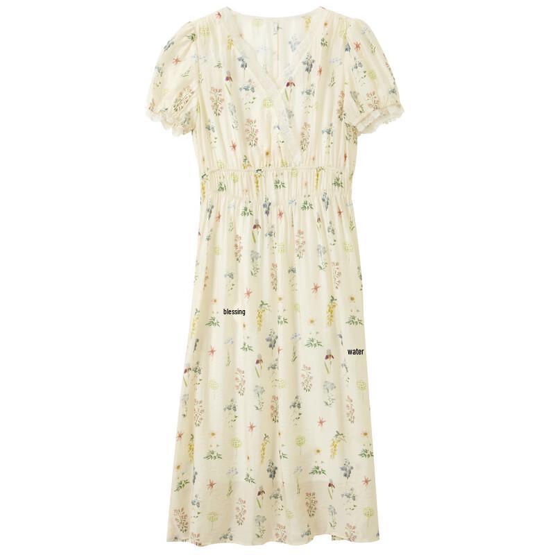 Sancai Lyocell Floral Puff Sleeve A-Line Dress