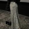 High-End Grey Sequined Fishtail Skirt – Long, Hip-Hugging, High-Waisted, with Draping Elegance for Autumn and Winter.