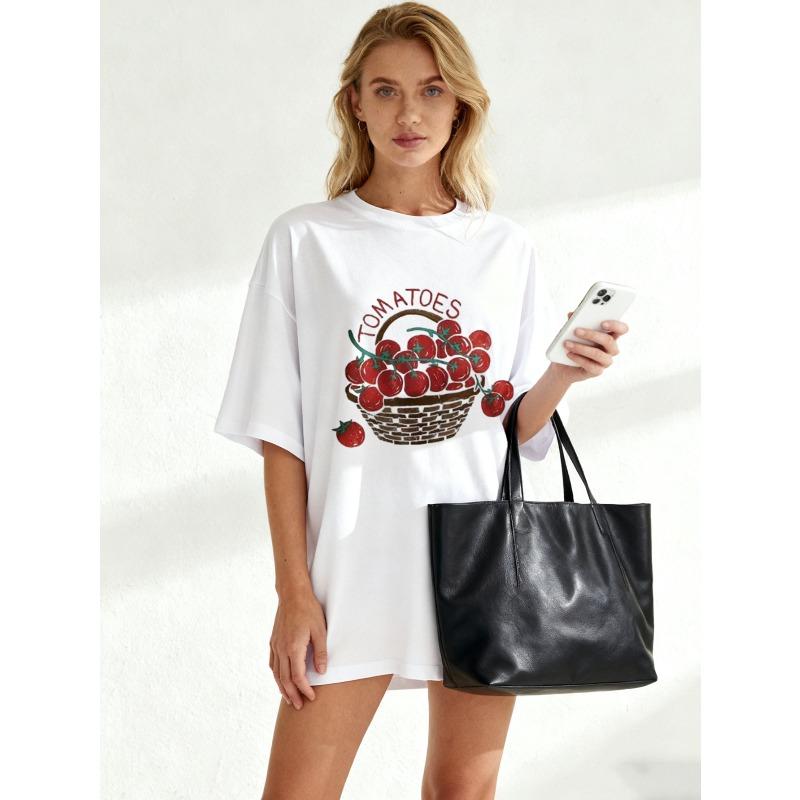 Nadměrné tričko s potiskem košíku s černými rajčaty pro běžné nošení