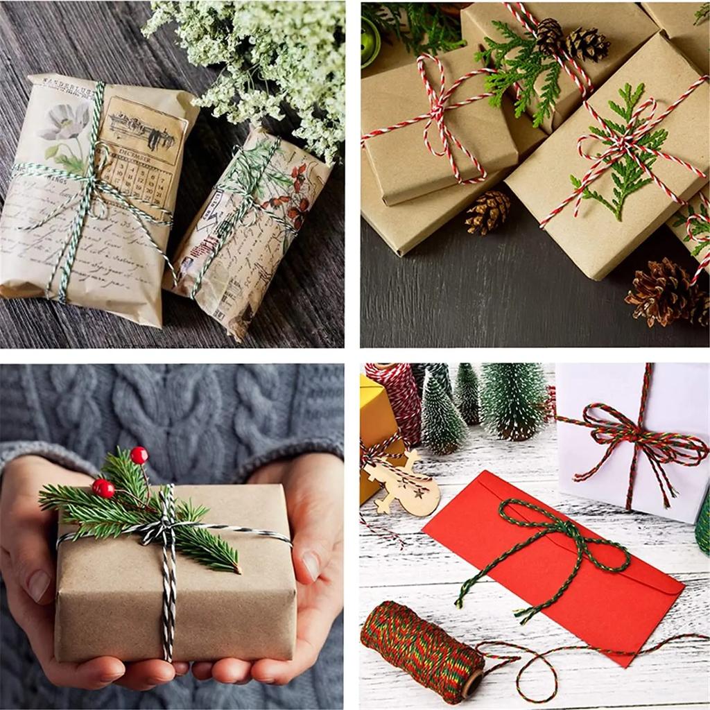 100M/Roll Cotton Bakers Twine String Cord Rope Two-color Craft Twine Home Textile Gift Packaging Christmas Wedding Decor