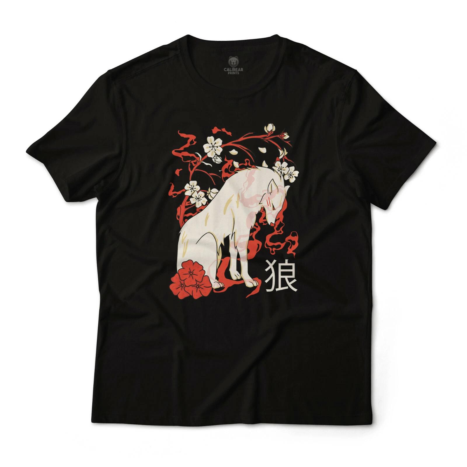 

Japanese Floral White Wolf Ōkami Anime Theme Graphic Art Unisex Tee 4XL