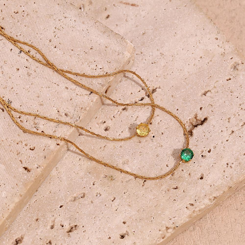 Fine Woven Chain Mini Cubic Zircon Stone Pendant Necklace 316L Stainless Steel Necklace 18K Gold Plated Accessories
