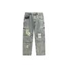 Li Ning Badfive Dragon erhebt seinen Kopf Patch Straight Loose Wash Denimhose Herren Unterteile Neu-Denim-Blau AJQU165-1