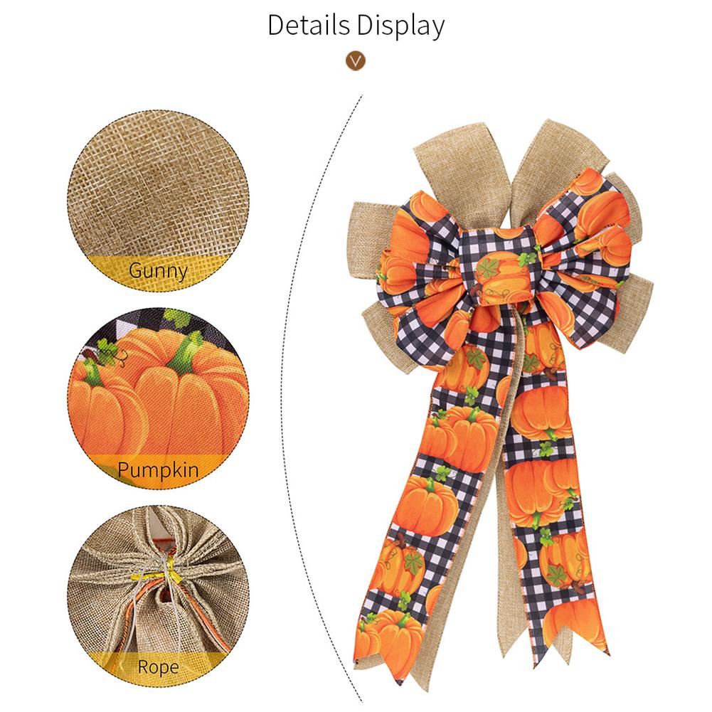 3pcs Large Fall Bows, Pumpkin Plaid Print Bows For Wreaths, 11"x19.7" Thanksgiving Ribbon Bows For Home Indoor Outdoor Decoration Ornament