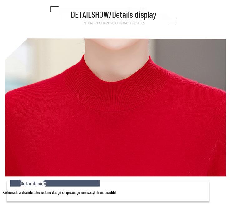 Women's 100% Pure Wool Sweater - Thick, Half High Neck for Middle-aged & Elderly, Autumn/Winter
