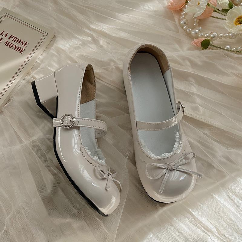 

Fashion Round Toe JK Women Mary Jane Shoes Ladies Concise Outdoor Butterfly-knot Pumps Spring Autumn Women s Leather Shoes 35 бежевый