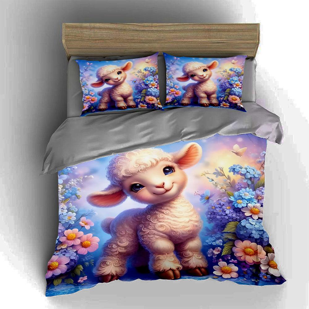 Lamb floral backdrop. Bedding Duvet cover sets Duvet covers Pillowcases gifts (1 * Duvet Cover 2 * Pillowcases, without duvet insert)