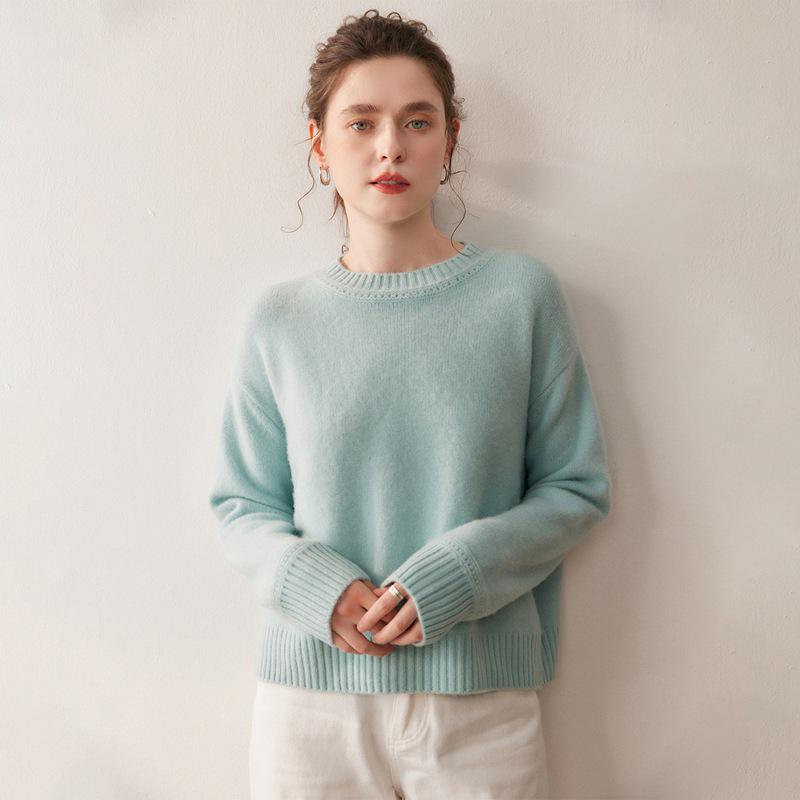 Women's Thickened Cashmere Loose Knit Sweater with Vertical Stripes and Hollow Round Neck - Autumn/Winter 2025 Collection