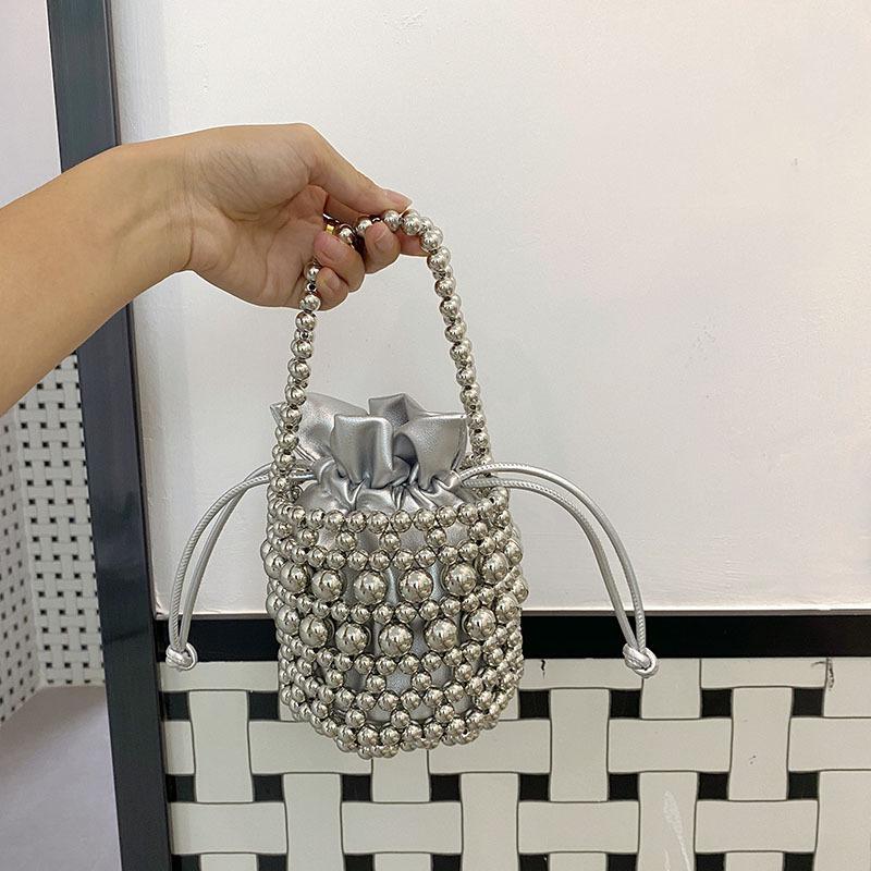 

Tote Bag Trending Black Pearl Bucket Stone Purse Woman s Wedding Evening Handbag Purse