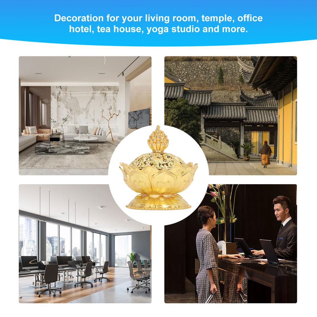 Lotus Incense Burner Vintage Style Flower Shaped Alloy Incense Holder for Home Decoration Gold