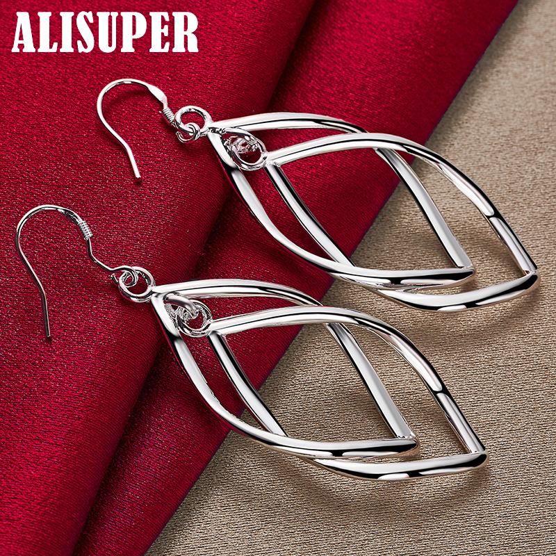 925 Sterling Silver Geometric Surround Twist Drop Earrings Jewelry