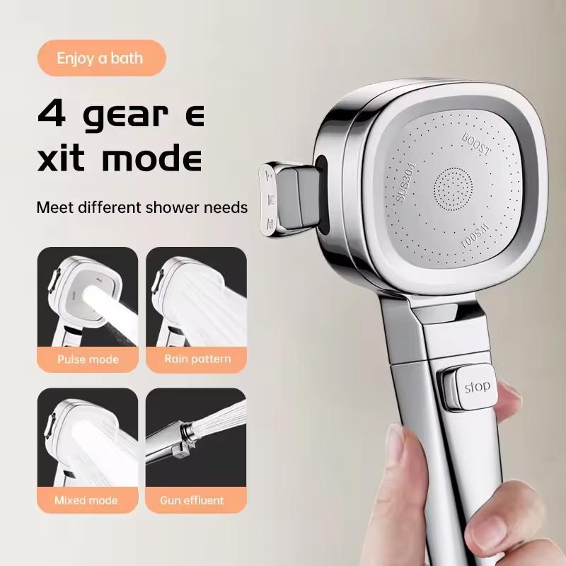 New Bathroom Booster Shower Head, 3 Mode Adjustable Spray, Bathroom Shower System Handheld Shower Head, Silver Shower Head
