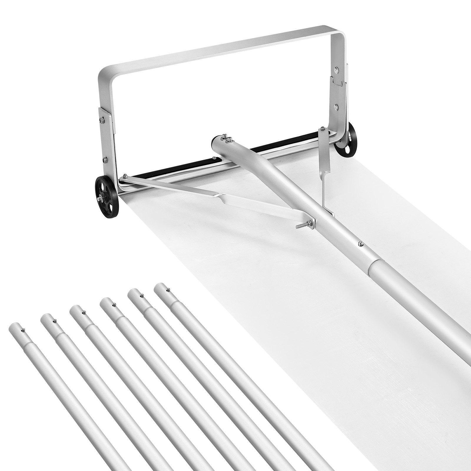 Raclă de zăpadă pentru acoperiș VEVOR, Lamă din aluminiu de 22 cm, Răzuitor reglabil pentru zăpadă pe acoperiș de 1,58-9,13 m cu roți și glisare, 913 x 47 x 22 cm