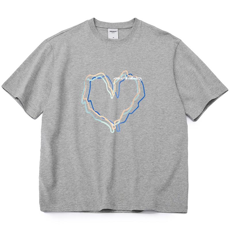 Shellsuning Loose O Neck Cotton Printed Shirts Women Summer Kawaii Heart Graphic Tees Female Casual Short Sleeve Base Black Tops