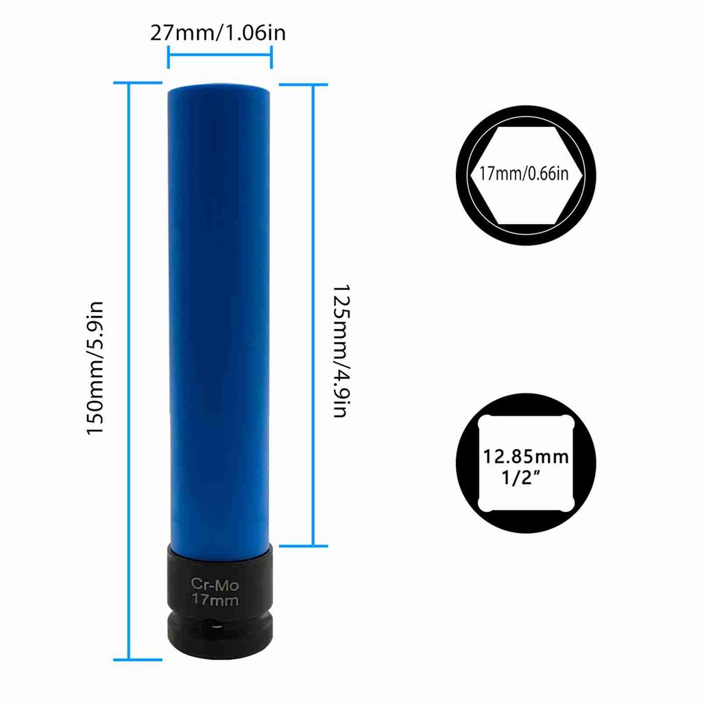 1 2   Drive 21 Mm Lug Nut Impact Socket, CR MO Non Marring Extra Deep Thin Wall Wheel Lug Nut Socket