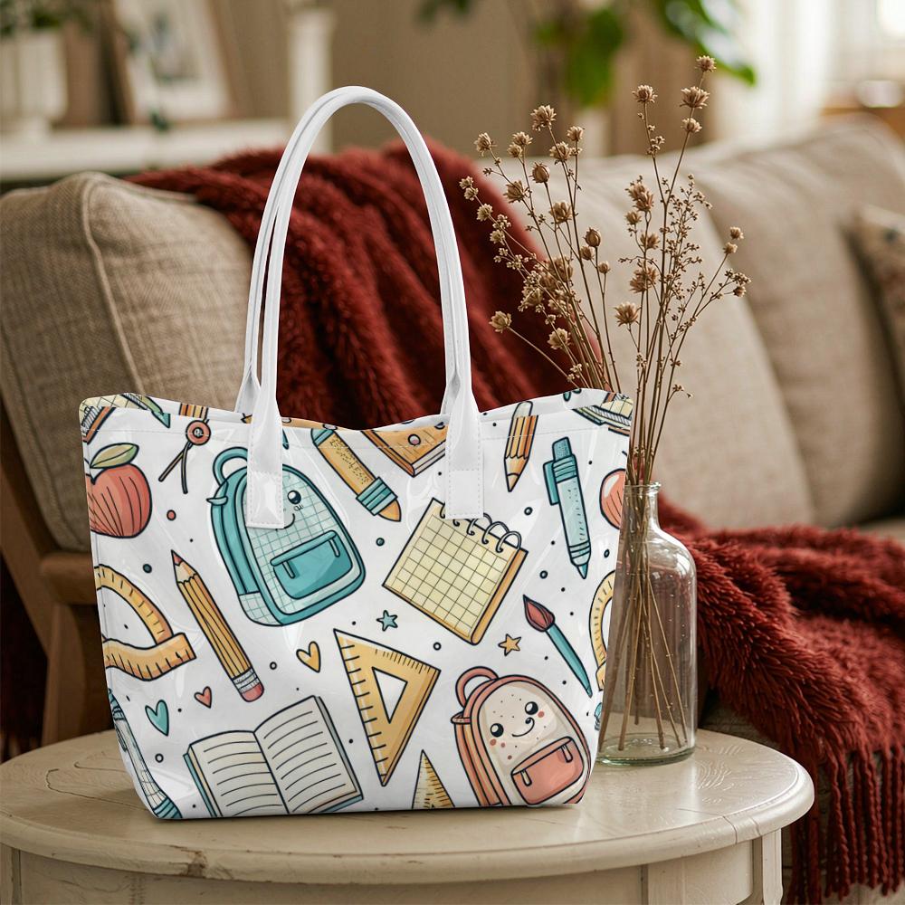 Cute School Stationery Pattern Tote Bag for Daily Shopping Travel Handbag