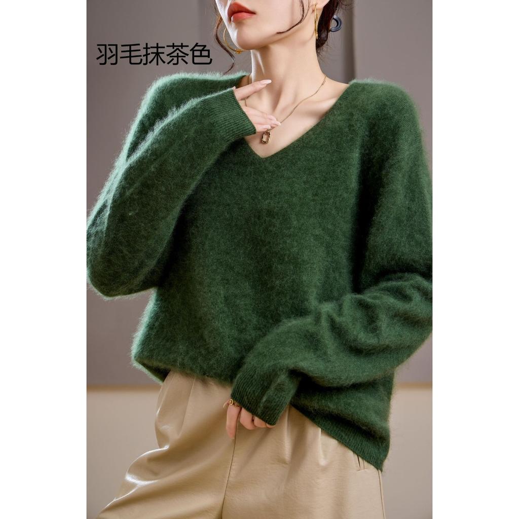 5% Cashmere 95 Wool Round Neck/V-neck Seamless Brushed Cashmere Sweater Women's Sweater