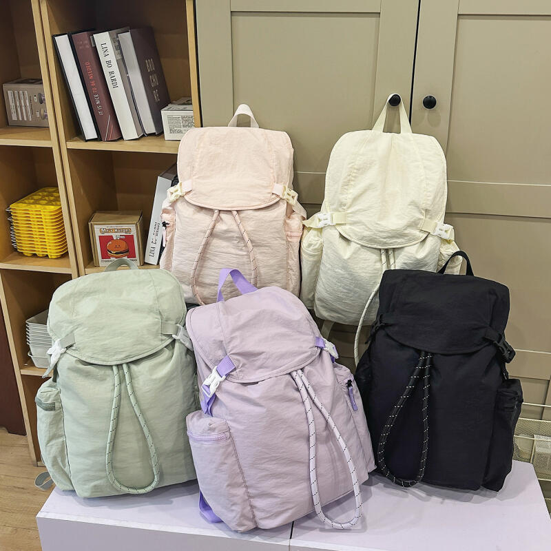 Solid Color Backpack Student Drawstring Schoolbag Large Capacity Backpack