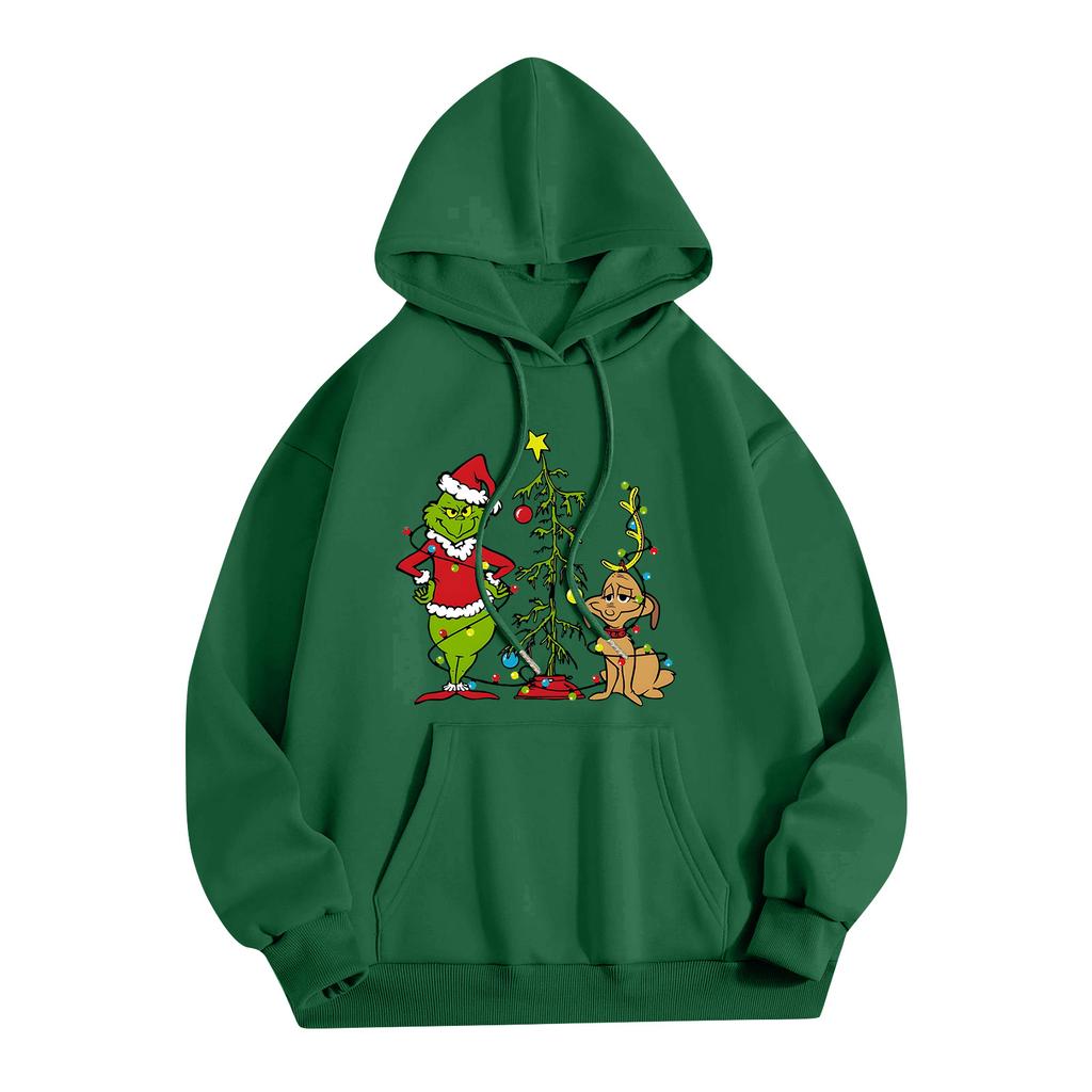 Ladies' Christmas Style Printed Hoodie With Wool And Pockets For Women