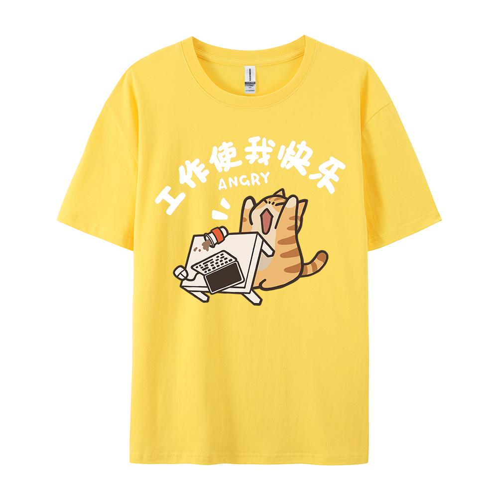 Trendiger Street-Trend Katzen-Print Herren und Damen Vintage Personalisiertes Grafik-T-Shirt Academy-Stil Locker Rundhals