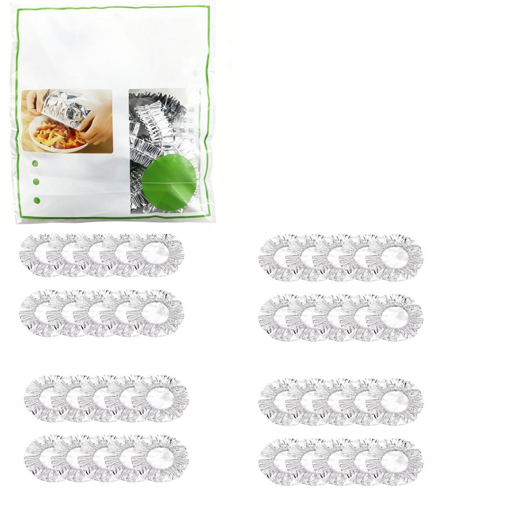 Reusable Aluminum Foil Food Covers Set of 60 Pieces Household Food Grade Stretchable Foil Lids for Bowls Containers and Plates