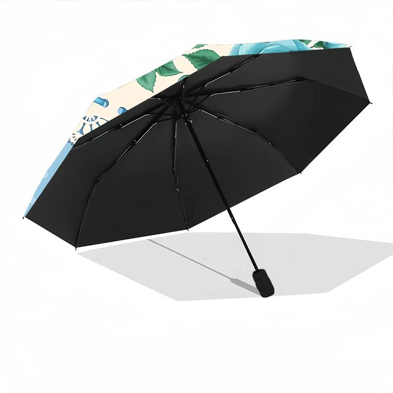 1pc Blue Roses Lace Automatic Cute Umbrella 8-Bone Design Compact Gear for Outdoor Travel, Perfect Holiday Gift Yy251230006