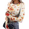 Women's Slim Fit Long Sleeve Neck T-Shirt with Leaf Print and Thumb Holes for Casual Everyday Wear