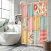 Vintage Floral Quilted Shower Curtain - Patchwork Plaid & Floral Design, Polyester Fabric, 12 Hooks, For Home & Hotel Decor