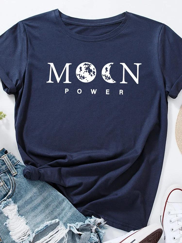 Moon Power Print T Shirt Women Short Sleeve O Neck Loose Tshirt Summer Women Causal Tee Shirt Tops Camisetas Mujer