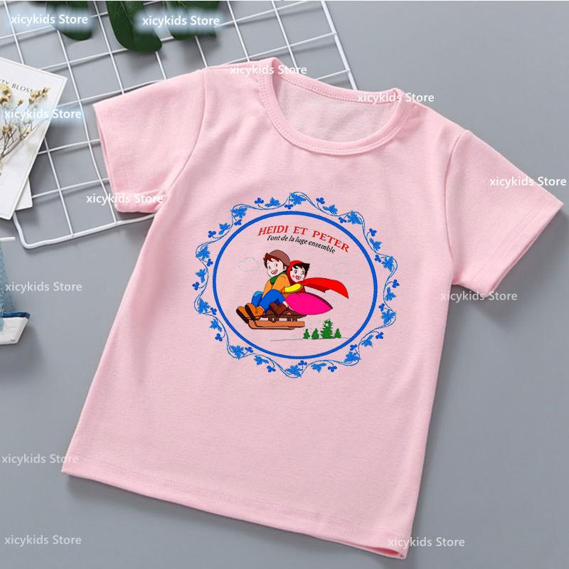 Kawaii Girls T-Shirt Funny Heidi And Family Cartoon Print Kids Summer Shirt Tops Fashion Girls Clothes Cute Kids Clothes Tshirt