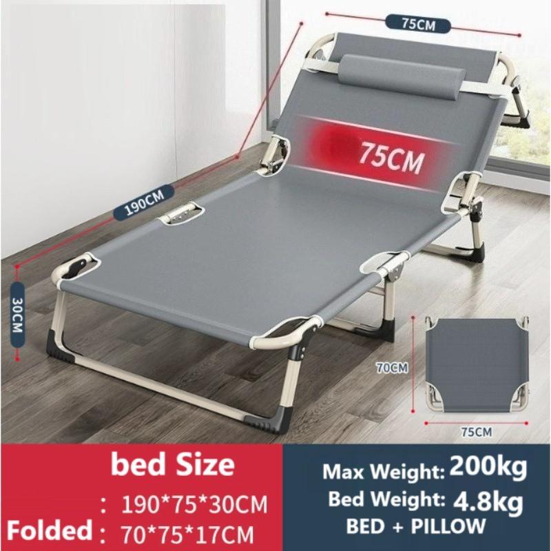 Backrest Adjustable Office Afternoon Nap Recliner Portable Folding Single Bed Wide Surface Lightweight Foldable Bed