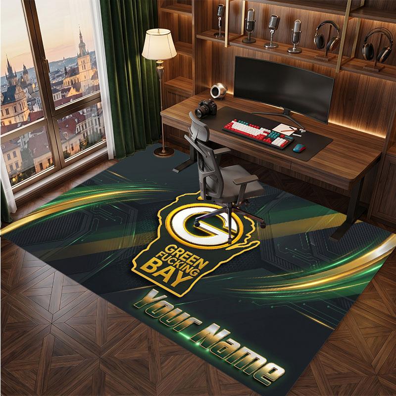 Green Bay Packers Personalized Crystal Velvet Carpet, Customized Name Text Soft Anti‑Slip Rug for Living Room Bedroom