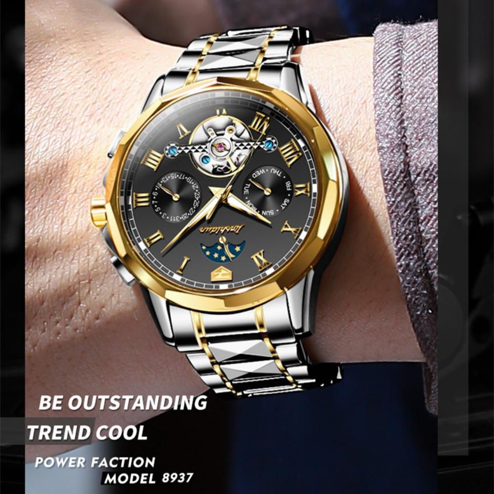 JINSHIDUN New Business and Leisure Men's Watch Tourbillon Waterproof Luminous Multifunctional Mechanical Watch Men's Watch